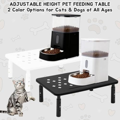 2 Pack Cat Food Stands, White Adjustable Stand for Cats & Dogs
