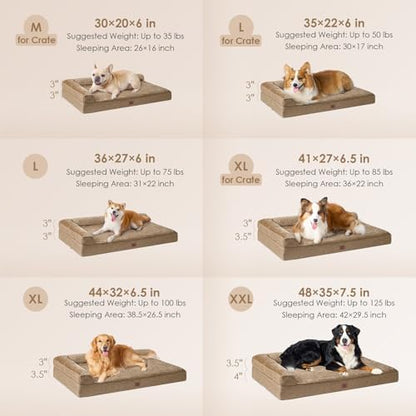 EHEYCIGA XXL Dog Bed Memory Foam, Orthopedic Giant Dog Bed Jumbo with Washable Removable Cover, Waterproof Pet Sofa Couch with Nonskid Bottom, 48x35x7.5, Camel
