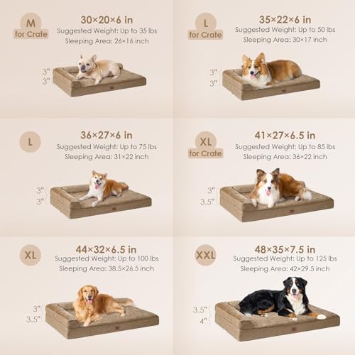 EHEYCIGA XL Dog Bed Memory Foam for Crate, Extra Large Dog Bed Orthopedic with Washable Removable Cover, Waterproof Pet Sofa Couch XLarge Size Dogs, 41x27x6.5, Camel