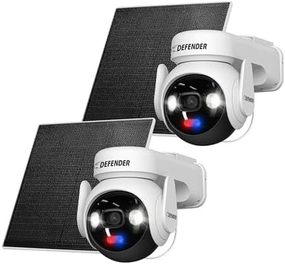 Defender AI 4K Guard Ultra-Charge AOV Wireless Battery Security Camera, 24/7 Recording, 360° PTZ, AI Tracking, Setup in 5 Minutes, 10,000mAH Battery, 5W Solar Panel, Guard App (2-Pack)