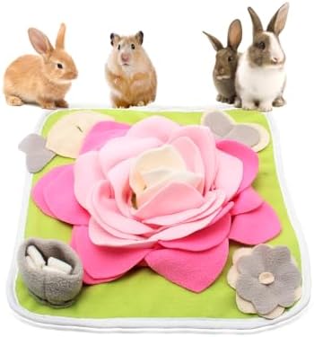 Rabbit Foraging Mat Snuffle Mat for Small Animals Bunny Puzzle Toys Pets Interactive Feeding Mat for Guinea Pigs Hedgehog Chinchilla Puppies (Pink)