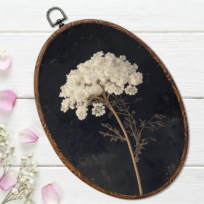 Vintage Flower Oval Framed Wall Art, Dark Botanical Canvas Art Wall Decor，Rustic Antique Floral Neutral Hanging Decor Painting Artwork for Home Bathroom Bedroom Living Room Office 8.3x12inch