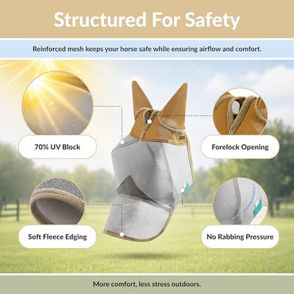 TSZ Horse Fly Mask with Ears and Nose Cover UV Block 70% Breathable Mesh