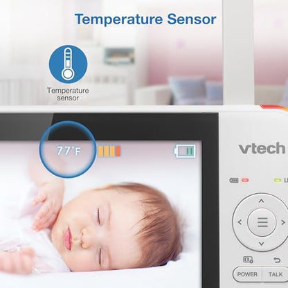 VTech Baby Monitor No WiFi, 5" Screen & Remote Pan-Tilt-Zoom for Newborns – Hack-Proof, 17Hr Battery, 1000ft Range, Auto Night Vision, Temperature Sensor, Two-Way Talk | VM924