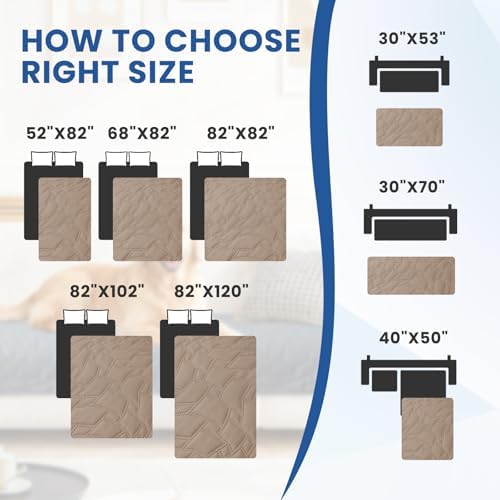 Waterproof Dog Blanket, Non-Slip Soft Pet Bed Cover, Couch Cover for Dogs Washable, Protects Sofa, Furniture, Crate, Car, Tear Resistant Leakproof Pet Blanket (82x82 Inch, Khaki)