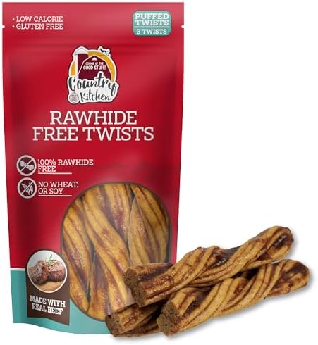 Country Kitchen Rawhide Free Beef Twists Dog Chews, 3 Count