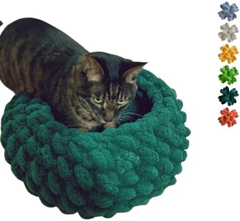 Cat Nest Bed, Handwoven Washable Round Cave Kitten (DGreen,M)