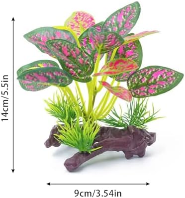2pcs Reptile Artificial Plants, Terrarium Plants Decorations Supplies, Aquarium Fish Tank Plant, Amphibian Habitat Hideout Tank Accessories (White + Red Leaves)
