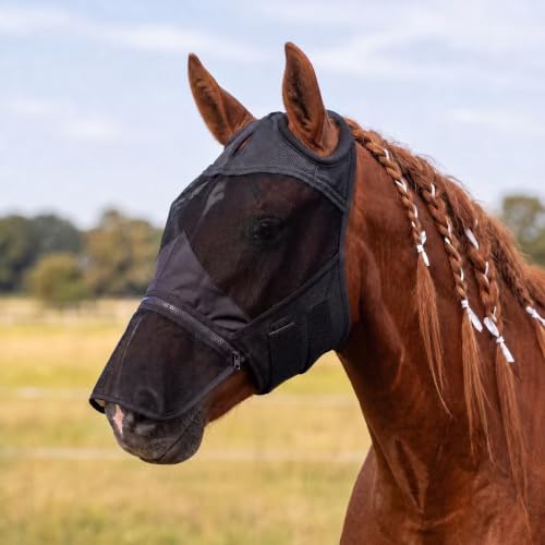 Horse Fly Mask Without Ears, Removable Nose Cover, Large