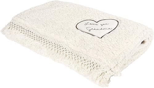 Pavilion Gift Company - Love You Grandma - 42x50 Inch Super Soft Sherpa Tassel Fringe Blanket Wrapped in A Ribbon with A Handle