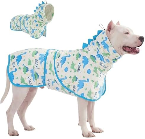 LovinPet 3-in-1 Dog Warm Winter Coat & Bathrobe, White Dinosaur Fleece, L