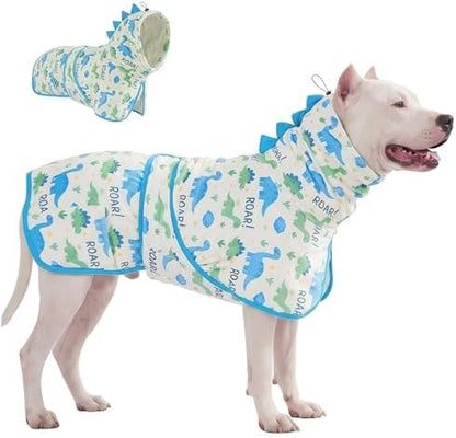 LovinPet 3-in-1 Dog Warm Winter Coat & Bathrobe, White Dinosaur Fleece, L