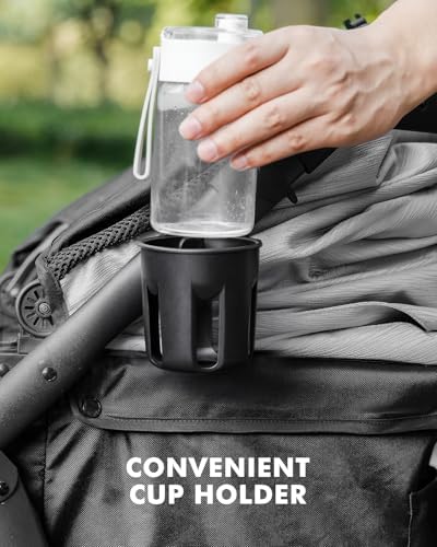 Medium Dog Stroller, Foldable Pet Stroller with Adjustable Handle & No Zip Entry, Storage Basket & Cup Holder, Canopy, Mesh Windows, Ideal for Medium Dogs and Cats Up to 50lbs, Black