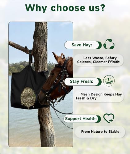Hay Feeder for Goats and Horses - Slow Feed Design, Heavy Duty Hanging Hay Bag for Barn, Trailer & Paddock, Easy to Hang & Clean(1pcs, Black)