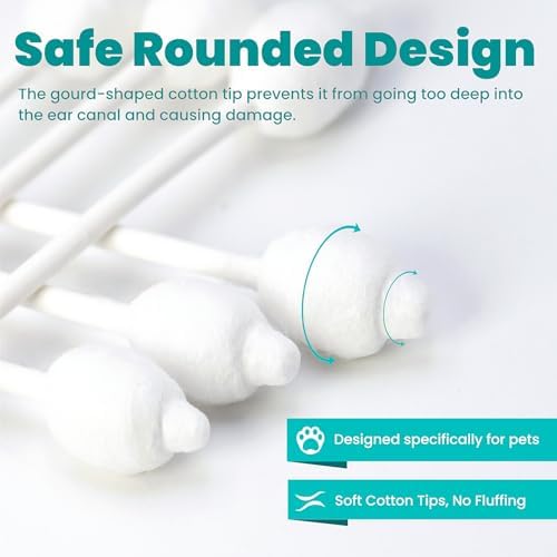 MEDUWEDU Pet Cotton Swabs, 55 Count｜Gourd-Shaped Tips｜Soft Cotton & Paper Stick｜Dog & Cat Ear Cleaner Swabs｜Safe Grooming Tool for Pets