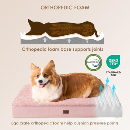 EHEYCIGA Orthopedic Dog Bed Large with Removable Washable Cover, 44IN Pink