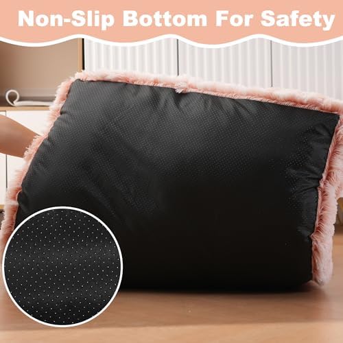 Bedfolks Waterproof Crate Bed, Plush Dog & Cat Bed with Washable Cover, Faux Fur Kennel Pad, 17"x12", Pink