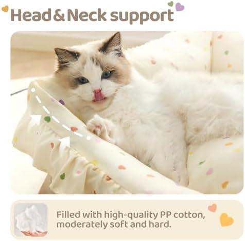 Jiupety Cat Bed for Indoor Cats Dog Beds for Small Dogs Removable Washable Small Dog Beds Pet Beds with Slip-Resistant Bottom Ruffled Puppy Beds with Pillow,Beige 24"x20"