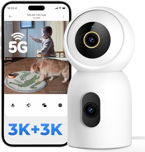 IMILAB 3K+3K Security Camera Indoor, Dual Lens Pet/Dog/Baby Camera with Xiaomi Home App, 2.4G/5G WiFi Plug-in Room Cam, Color Night Vision, Human Track, Two-Way Audio, No Subscription(C30 Dual)
