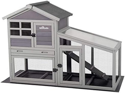 Aivituvin Rabbit Hutch Outdoor Chickecn Coop Indoor Bunny Cage with Pull Out Tray,Upgrade Version,Removable Bottom Wire Mesh 53.4" L x 23.6" W x 38.1" H