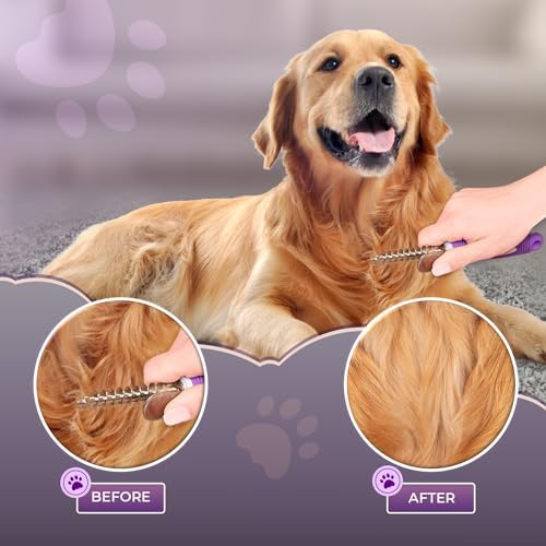 GENPEPADO Dematting Undercoat Rake Comb for Dogs & Cats with Long 2.5-In Stainless Steel Safety Blades for Removing Knots, Mats & Tangles - Pet Grooming Deshedding Brush Tool with Anti-Slip Grip