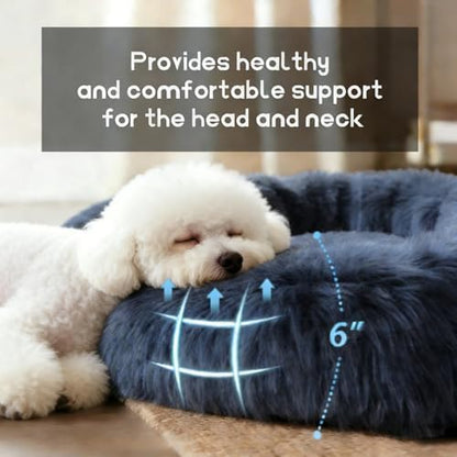 Comfort Donut Dog Bed for Small Dogs, Cat Bed & Pet Bed for Indoor Use, Medium Size with Soft Plush, Round Dog Beds for Large Dogs and Cats (Gray, 36''Lx36''Wx8''Th)