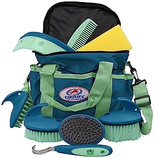 Derby Originals 9Piece Horse Grooming Set with Matching Nylon Carry Bag - Available in 8 Fun Colors, Green & Mint
