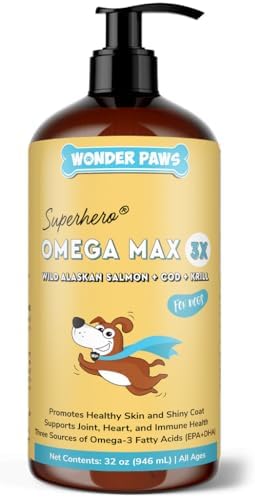 Wonder Paws Fish Oil for Dogs - Omega 3 for Dogs from Alaskan Salmon, Cod & Krill Oil - EPA DHA Fatty Acids - Less Shedding & Itching - Skin, Joint, Immune & Heart Health - Liquid Supplement (32 oz)