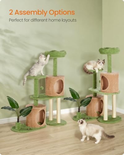 Feandrea Cat Tree, 42.9-Inch Multi-Level Plush Cat Tower, Artificial Leaves