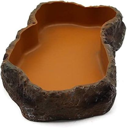 Reptile Water Dish,Resin Reptile Rock Food Feeder Bowl, Water and Food Bowl,Terrarium Decor for Leopard Gecko, Lizard,Spider,Turtle,Scorpion, Chameleon,Hermit Crabs (M, Orange)