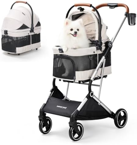 T3 Pro Pet Stroller for Small Dog & Cats up to 44 lbs (Beige)