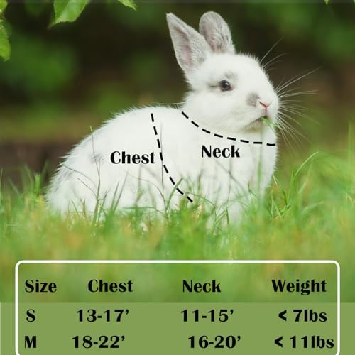 Rabbit Harness and Leash Set Escape Proof, Adjustable Soft Padded Vest, Breathable Mesh Bunny Harness with Reflective Strap, Safe for Small Animals(Green,S)