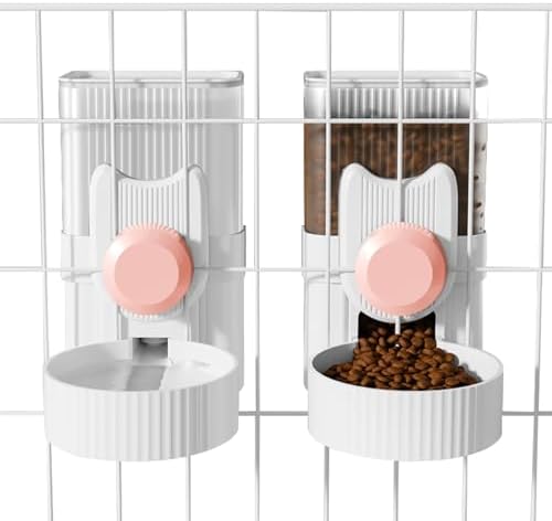Hanging Cage Auto Pet Food Bowl Water Bottle Dispenser, 1L, Pink