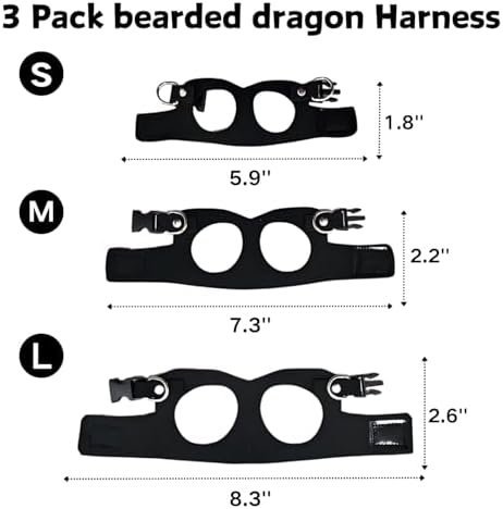 3 Pack Bearded Dragon Harness and Leash Set - Adjustable Soft Leather Lizard Harness with Retractable Leash Small Animal Traction Rope Walking Vest Accessories for Reptile Squirrel Rat (Black)