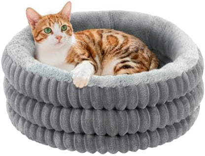 Cat Bed, 20’’ Round Donut Fluffy Cat Beds for Indoor Cats and Small Dogs, Washable Deep Sleep Calming Pet Bed Kitten Bed