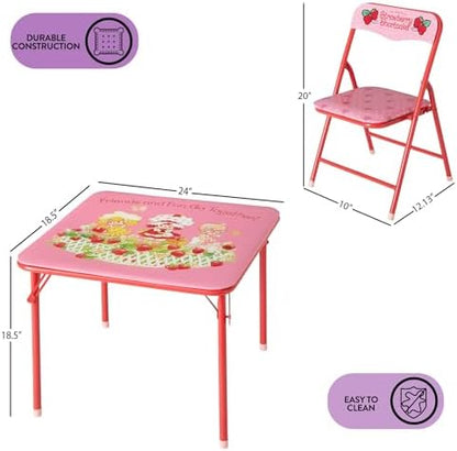 Idea Nuova 3-Piece Furniture Set with 1 Square Table & 2 Folding Chairs for Kids, Strawberry Shortcake
