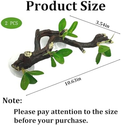PINVNBY 2 PCS Reptile Corner Branch Terrarium Plant Decoration Branches for Reptiles with Suction Cup for Amphibian Lizard Snake Climbing Ornament