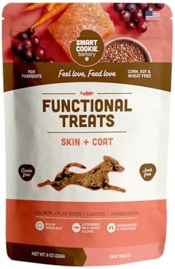 Smart Cookie All Natural Dog Treats - Healthy Skin & Coat Salmon Dog Treats - Ideal for Sensitive Stomachs or Itchy, Allergic, Dry Skin - Dehydrated, Crunchy, Human-Grade, Made in USA - 8oz, Pack of 1