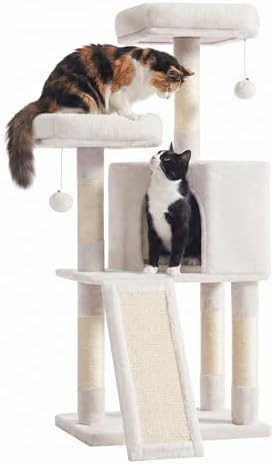 SONGMICS HOME Cat Tree, Cat Tower with Cat Cave, Scratching Ramp, Sisal Scratching Posts, Multi-Level Cat Condo for Indoor Cats, White