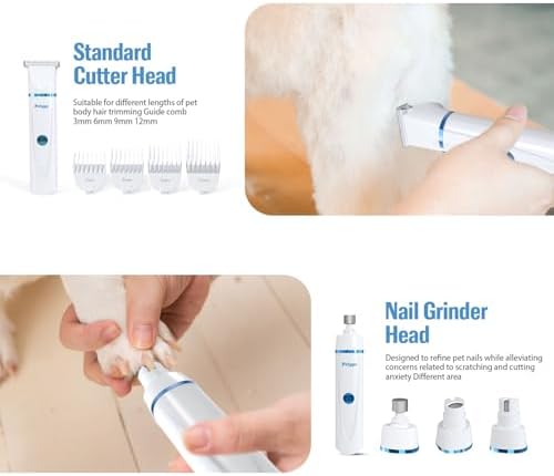 2-in-1 Dog & Cat Grooming Kit - Rechargeable Cordless Pet Hair Clippers with Nail Grinder & Paw Trimmer & 4 Guide Combs, Low Noise Dog Clippers for Grooming Small Medium Pets