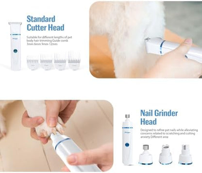 2-in-1 Dog & Cat Grooming Kit - Rechargeable Cordless Pet Hair Clippers with Nail Grinder & Paw Trimmer & 4 Guide Combs, Low Noise Dog Clippers for Grooming Small Medium Pets