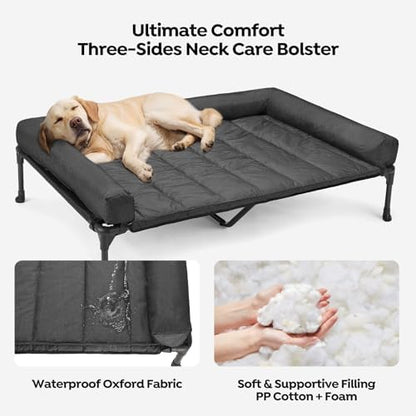 Veehoo Outdoor Elevated Dog Bed with Waterproof Bolster Cushion, Cooling