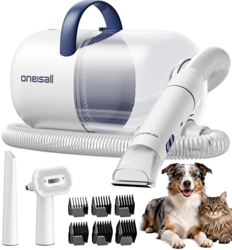 oneisall Dog Grooming Vacuum - 15000Pa Suction, Captures 99% Pet Hair to Reduce Shedding, Dog Grooming Clippers & Quiet Brush (≤59dB) with 4 Accessories, 2L Dust Canister for Home Cleaning
