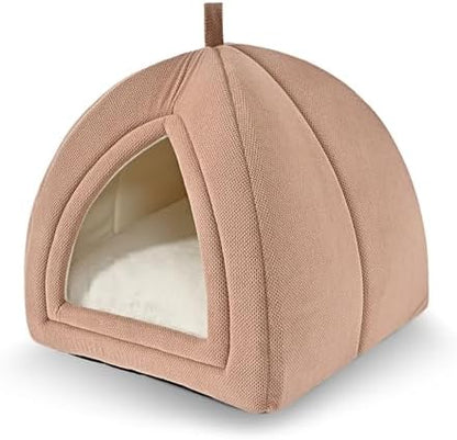 Amazon Basics Cat Cave Bed, 2-in-1 Foldable House for Indoor Cats, with Washable Cushion and Non-Slip Base, 15 x 15 Inches, Small, Pink