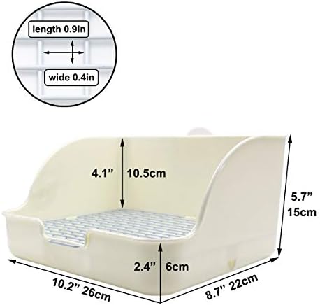 Rat Small Litter Box, 10"x8" Square Corner Litter Box Training Pan with Grid Potty Tray Toilet for Cage Small Animal/Rabbit/Guinea Pig/Bunny/Ferret (White)