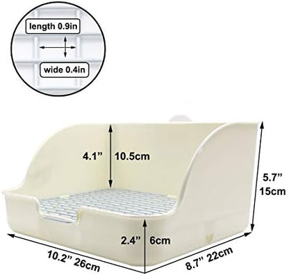 Rat Small Litter Box, 10"x8" Square Corner Litter Box Training Pan with Grid Potty Tray Toilet for Cage Small Animal/Rabbit/Guinea Pig/Bunny/Ferret (White)
