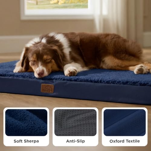 Bedsure Washable Dog Beds Large Sized Dog with Comfy Sherpa, 36x27in Navy