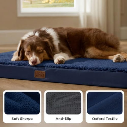 Bedsure Washable Dog Beds Large Sized Dog with Comfy Sherpa, 36x27in Navy