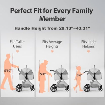 3 in 1 Pet Stroller for Small Medium Dogs,Luxury Dog Stroller with Reversible & Height-Adjustable Handle,Washable Pad&Liner,Rubber Wheels,for Puppy,Senior Pets,Outdoor,Shopping&Vet Visits(Gray)