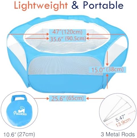 Pawaboo Small Animal Playpen with Zippered Cover,Light Blue